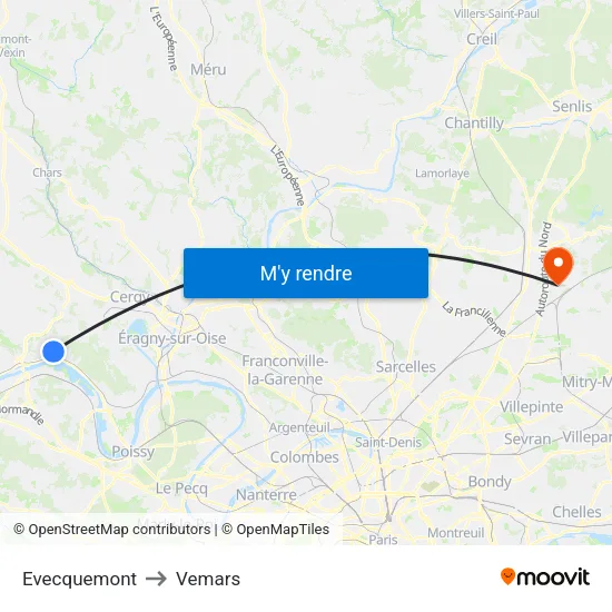 Evecquemont to Vemars map