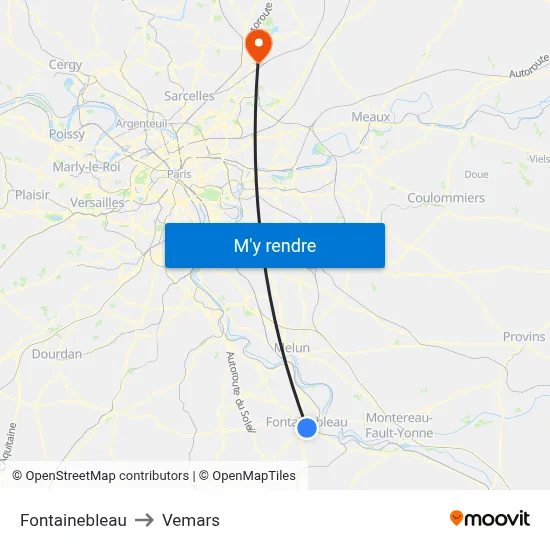 Fontainebleau to Vemars map