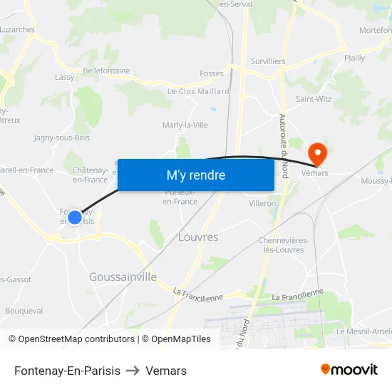 Fontenay-En-Parisis to Vemars map