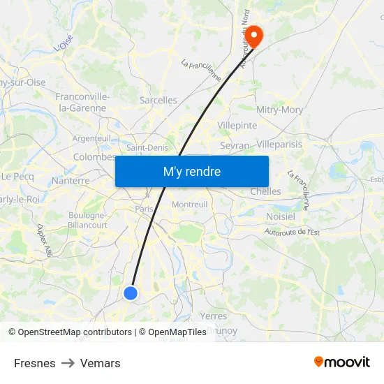Fresnes to Vemars map