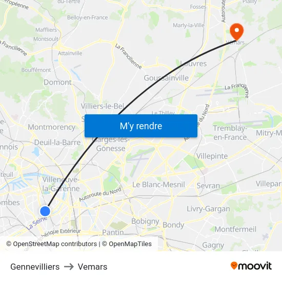 Gennevilliers to Vemars map