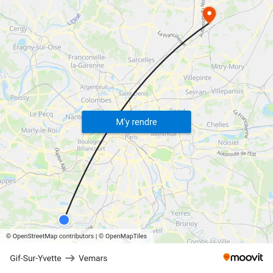 Gif-Sur-Yvette to Vemars map