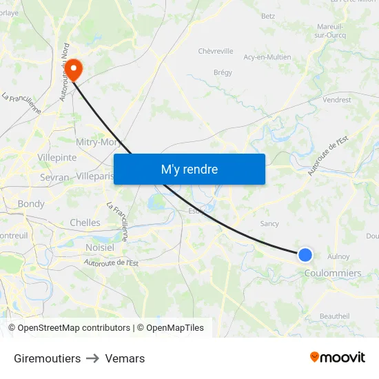 Giremoutiers to Vemars map