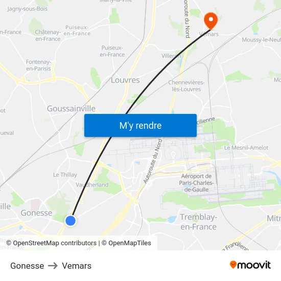 Gonesse to Vemars map