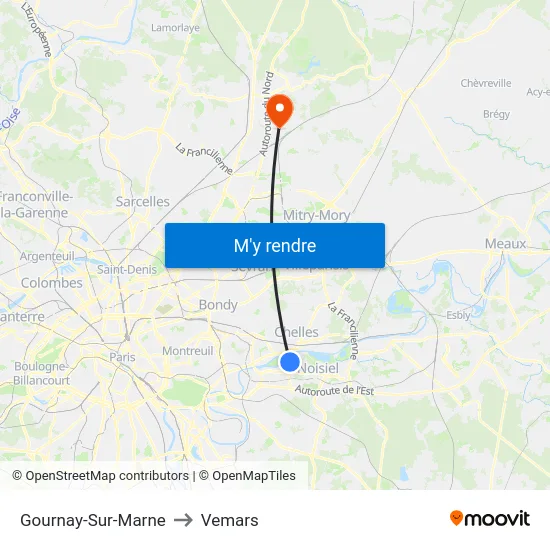 Gournay-Sur-Marne to Vemars map