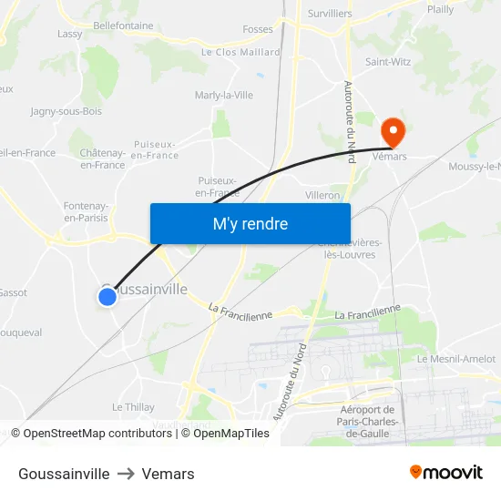 Goussainville to Vemars map