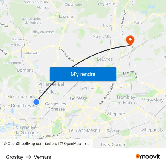 Groslay to Vemars map