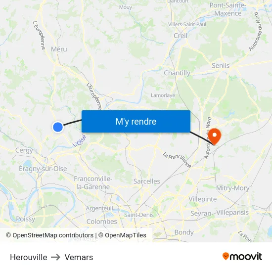 Herouville to Vemars map
