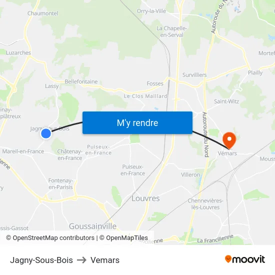 Jagny-Sous-Bois to Vemars map