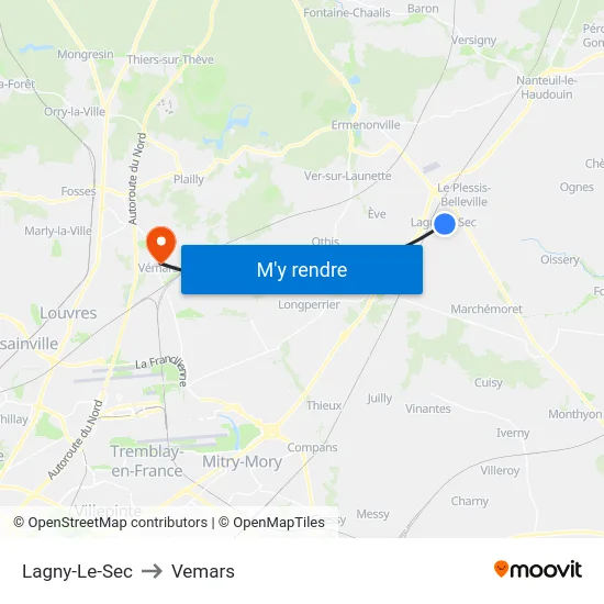 Lagny-Le-Sec to Vemars map