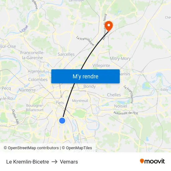 Le Kremlin-Bicetre to Vemars map