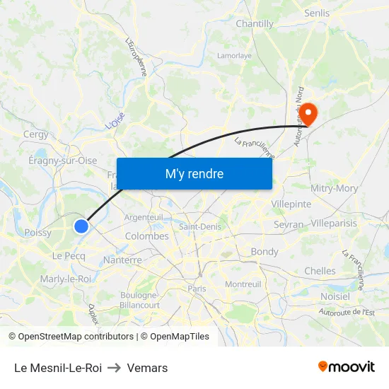 Le Mesnil-Le-Roi to Vemars map