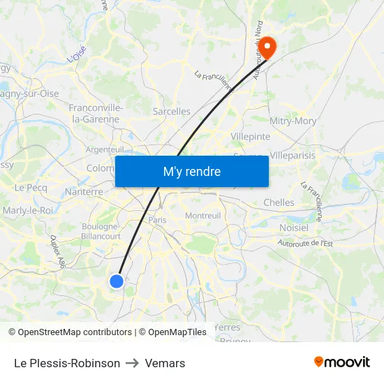 Le Plessis-Robinson to Vemars map