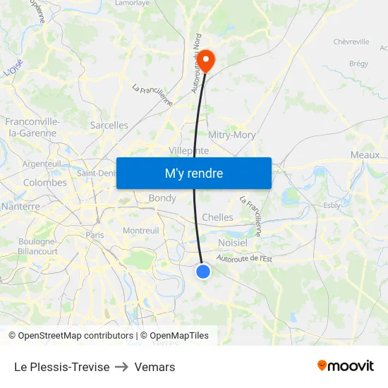 Le Plessis-Trevise to Vemars map