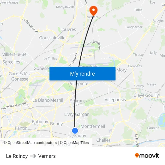 Le Raincy to Vemars map