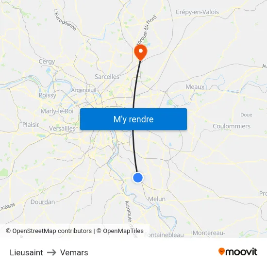 Lieusaint to Vemars map