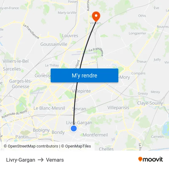 Livry-Gargan to Vemars map