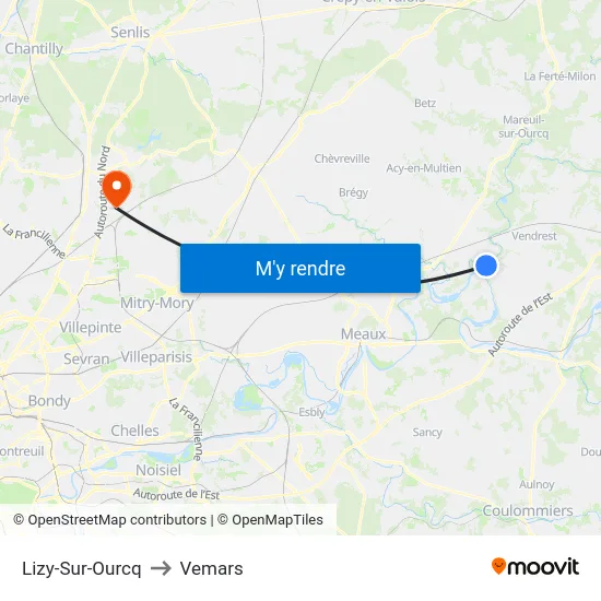Lizy-Sur-Ourcq to Vemars map