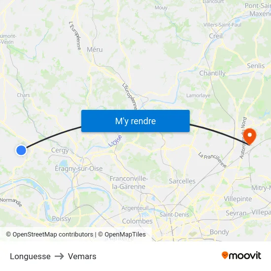 Longuesse to Vemars map