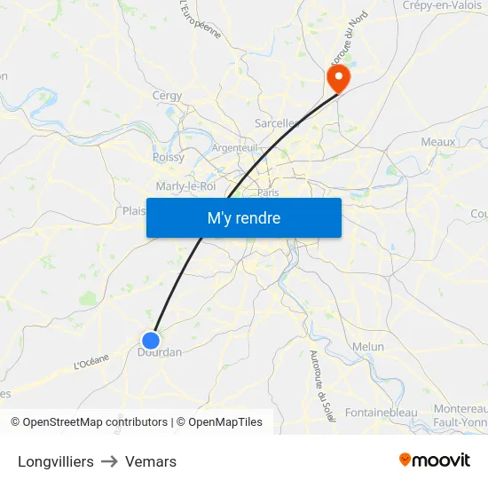 Longvilliers to Vemars map