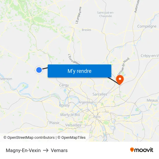 Magny-En-Vexin to Vemars map