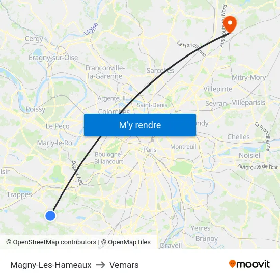 Magny-Les-Hameaux to Vemars map