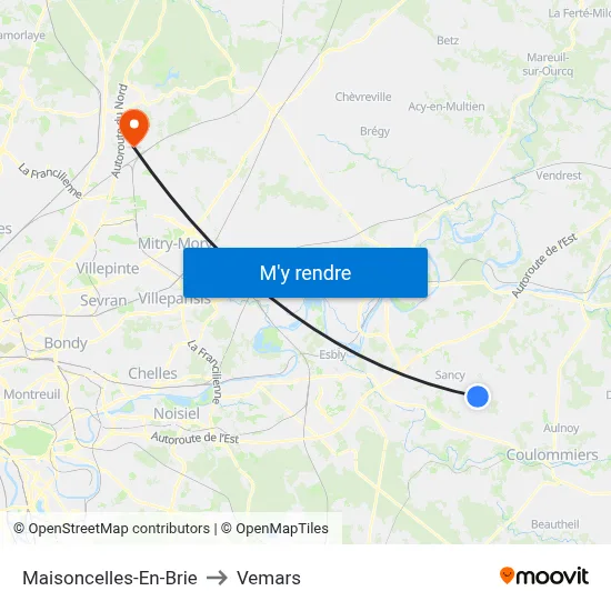 Maisoncelles-En-Brie to Vemars map