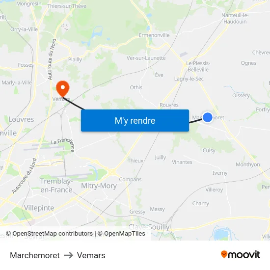 Marchemoret to Vemars map
