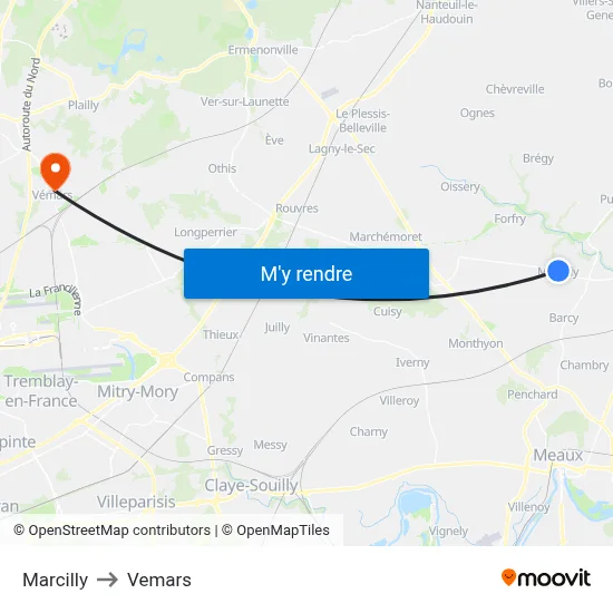 Marcilly to Vemars map