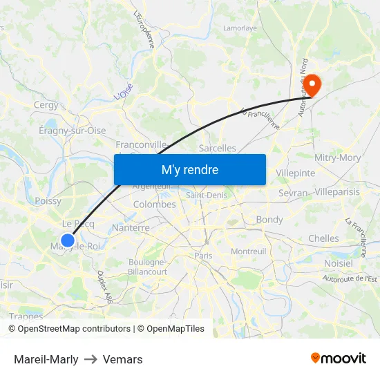 Mareil-Marly to Vemars map