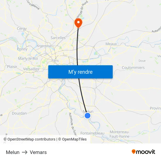 Melun to Vemars map
