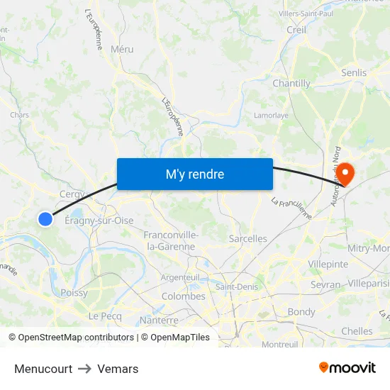 Menucourt to Vemars map
