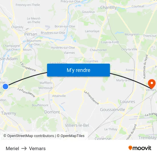 Meriel to Vemars map
