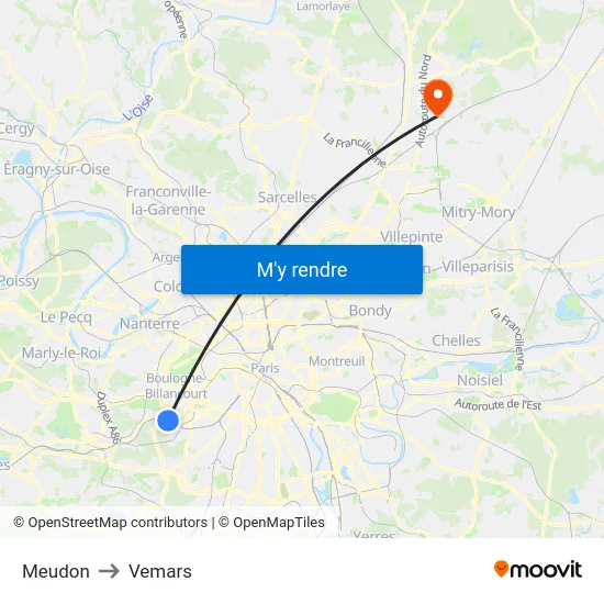 Meudon to Vemars map