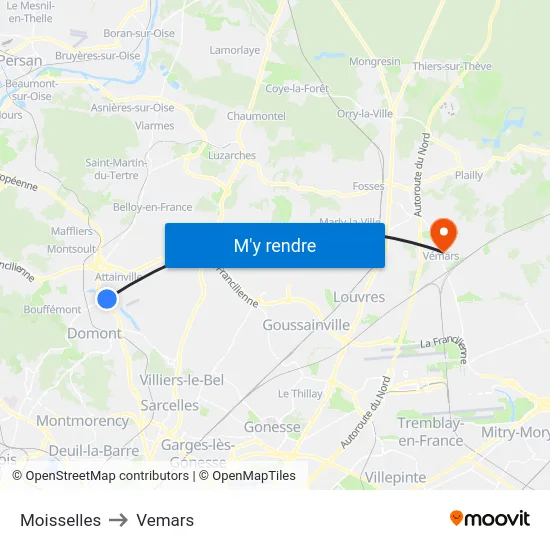 Moisselles to Vemars map