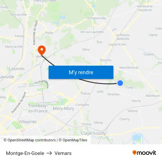 Montge-En-Goele to Vemars map