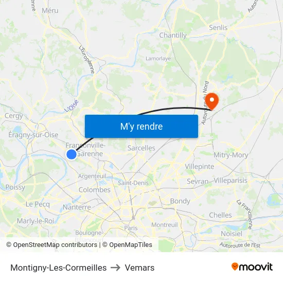 Montigny-Les-Cormeilles to Vemars map
