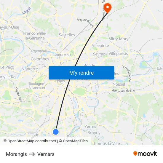 Morangis to Vemars map