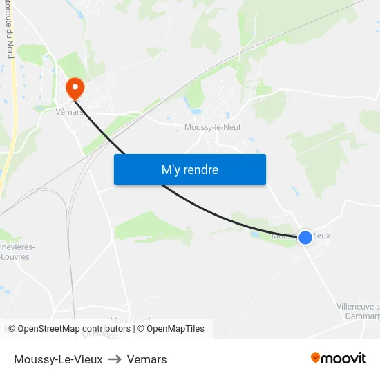 Moussy-Le-Vieux to Vemars map