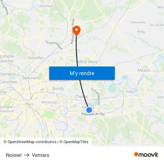 Noisiel to Vemars map