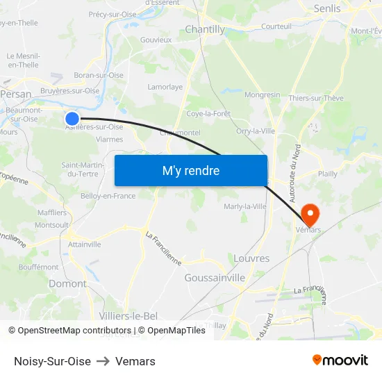 Noisy-Sur-Oise to Vemars map