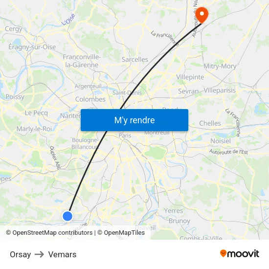 Orsay to Vemars map