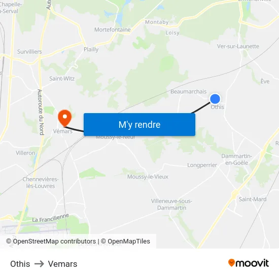Othis to Vemars map