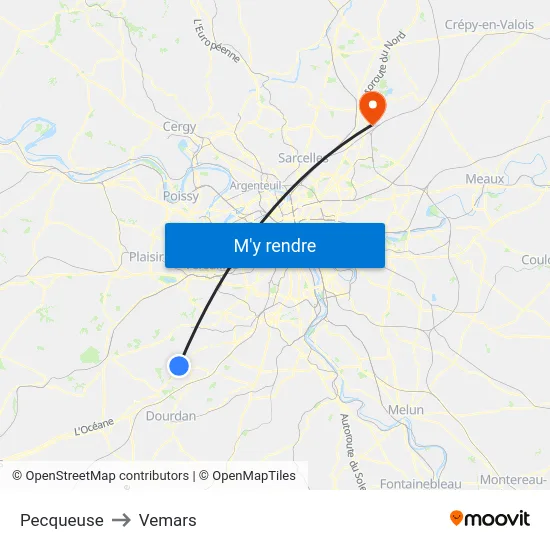 Pecqueuse to Vemars map