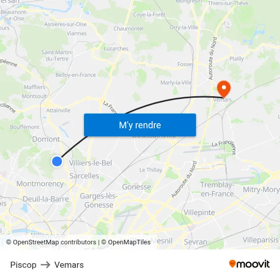 Piscop to Vemars map