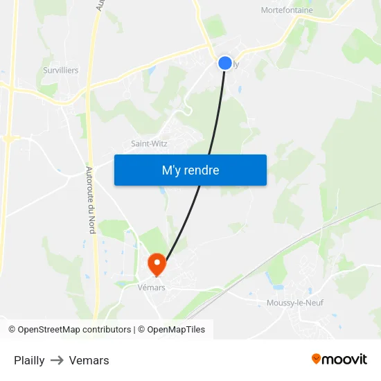 Plailly to Vemars map