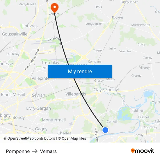 Pomponne to Vemars map