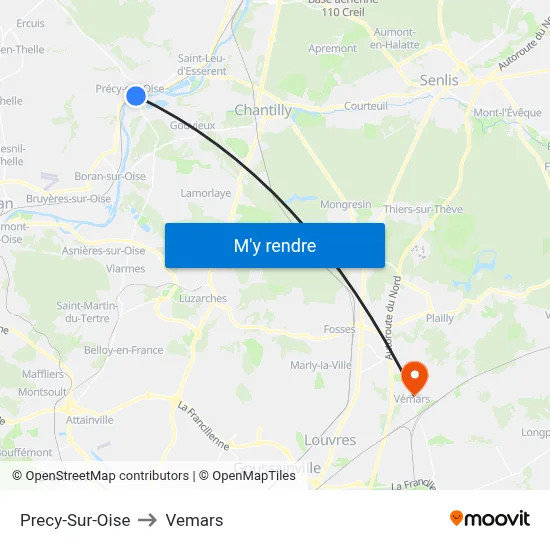 Precy-Sur-Oise to Vemars map