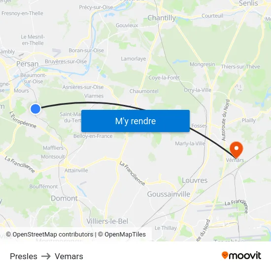 Presles to Vemars map