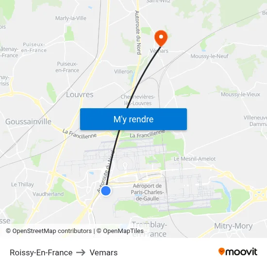 Roissy-En-France to Vemars map